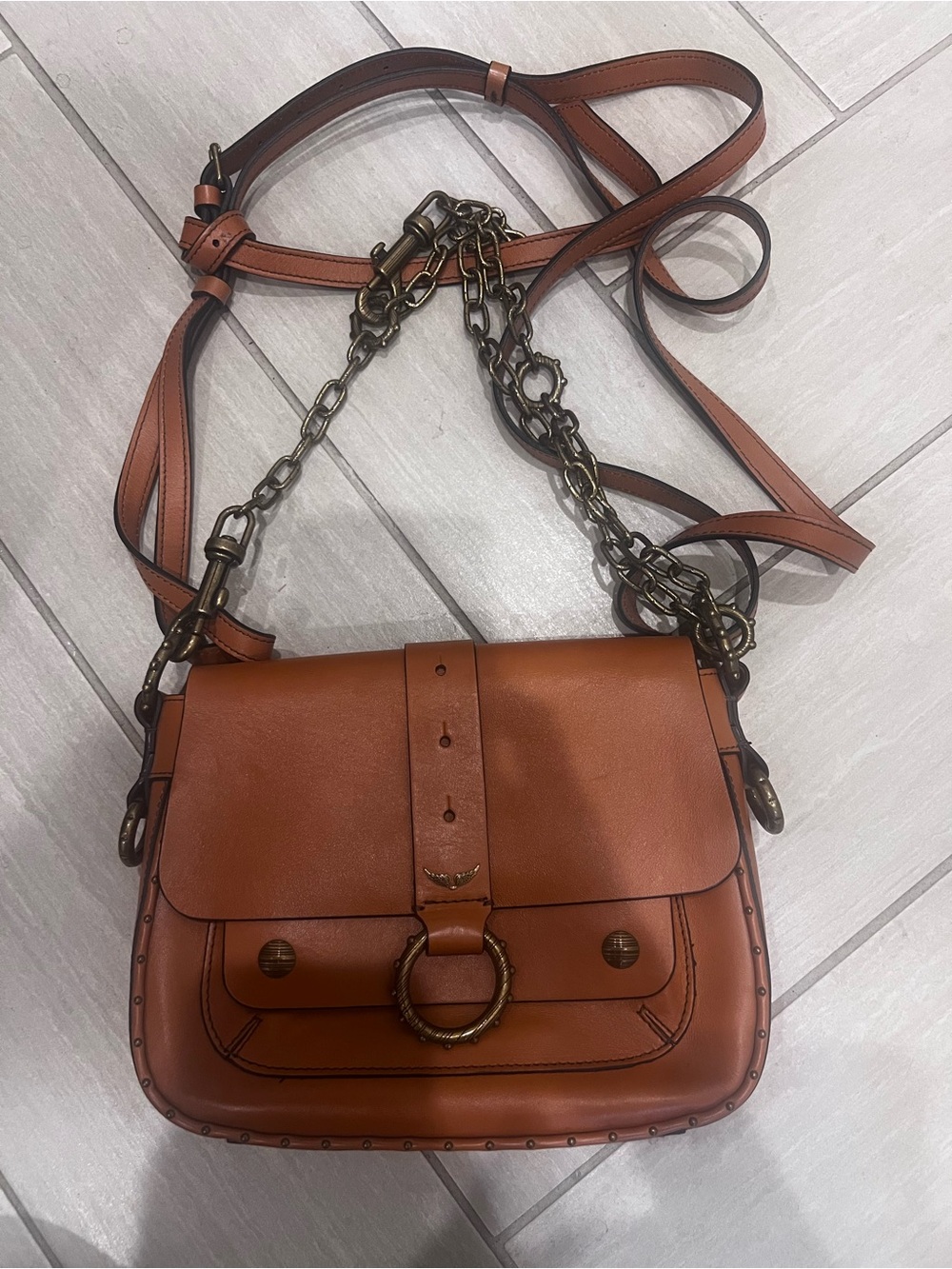 Zadig & Voltaire Tan Leather Chain-Strap Crossbody Bag